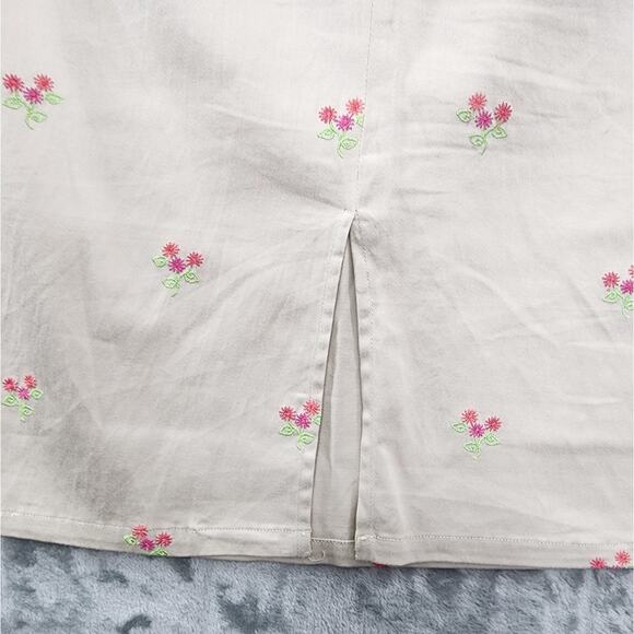Vintage 90s Pendleton Skirt Womens 8 Tan Khaki Embroidered Flowers Pencil Preppy - Picture 5 of 10